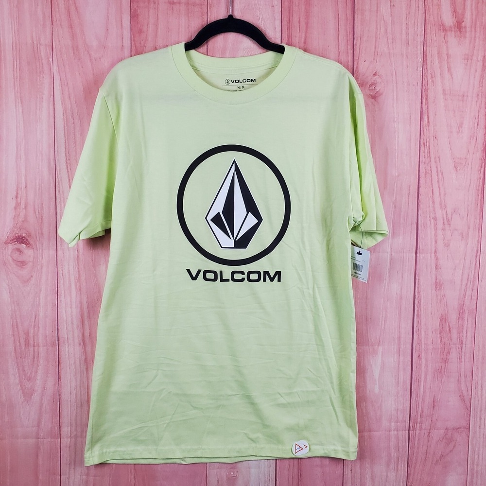 Volcom Crisp Stone Mens T-Shirt Medium Shadow Lime Cotton Short Sleeve Crew Neck